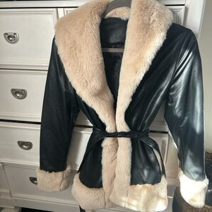 Black and Cream Faux Fur Women's Jacket